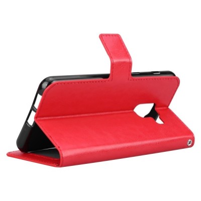 Samsung Galaxy A8 2018 (A530F) atverčiamas raudonas odinis dėklas, knygutė - piniginė / Priedai.lt