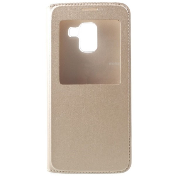 „View Window“ atverčiamas odinis dėklas - auksinis (Galaxy A8+ 2018)