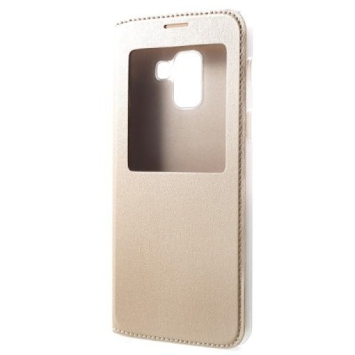 Samsung Galaxy A8+ 2018 (A730F) auksinis odinis atverčiamas „View Window“ dėklas su langeliu / Priedai.lt
