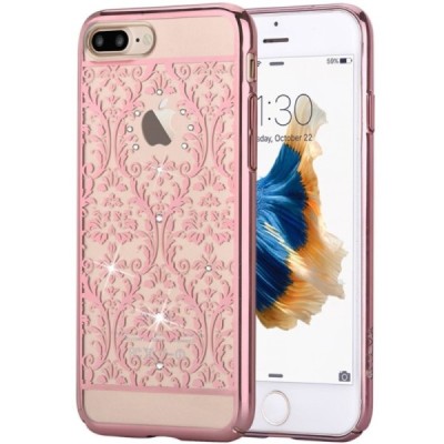 Apple iPhone 7 Plus (iPhone 8 Plus) Devia Crystal Baroque Swarovski plastikinis skaidrus permatomas rožinis dėklas su kristalais