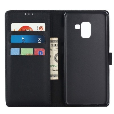 Samsung Galaxy A8 2018 (A530F) atverčiamas juodas odinis retro dėklas - piniginė / Priedai.lt