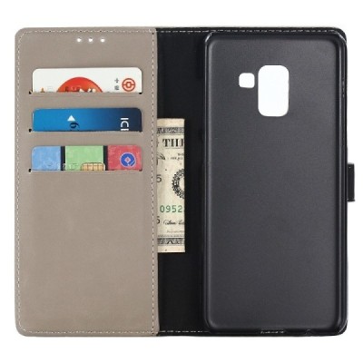 Samsung Galaxy A8 2018 (A530F) atverčiamas smėlio spalvos odinis retro dėklas - piniginė / Priedai.lt