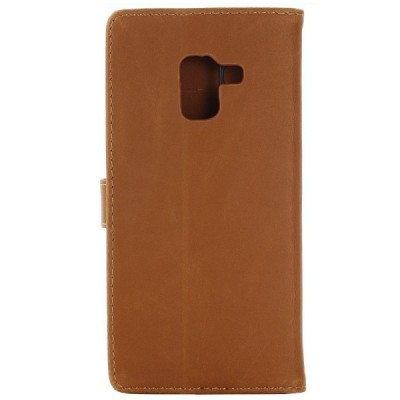 Samsung Galaxy A8 2018 (A530F) atverčiamas rudas odinis retro dėklas - piniginė / Priedai.lt