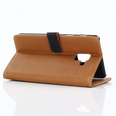 Samsung Galaxy A8 2018 (A530F) atverčiamas rudas odinis retro dėklas - piniginė / Priedai.lt