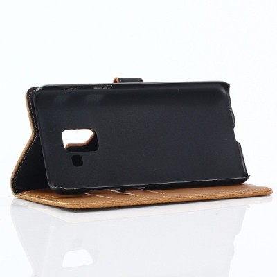 Samsung Galaxy A8 2018 (A530F) atverčiamas rudas odinis retro dėklas - piniginė / Priedai.lt