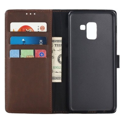 Samsung Galaxy A8 2018 (A530F) atvēramais ādas tumši brūns retro maciņš (maks) / Vacins.lv