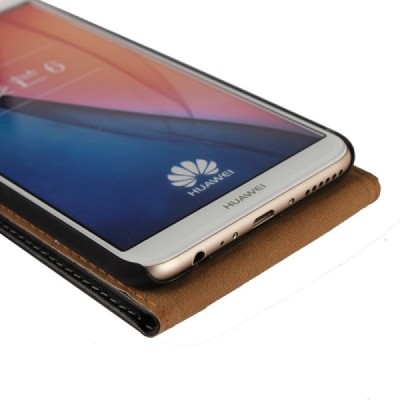 Huawei Mate 10 Lite klasisks ādas vertikāli atvēramais melns maciņš / Vacins.lv