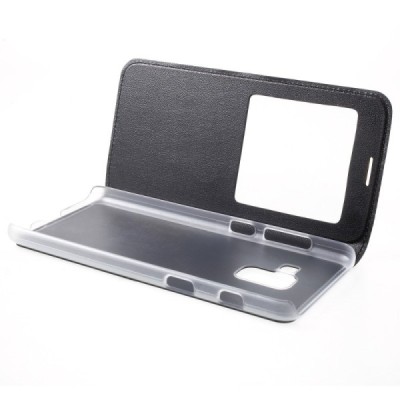 Samsung Galaxy A8 2018 (A530F) atverčiamas juodas dėklas su langeliu / Priedai.lt