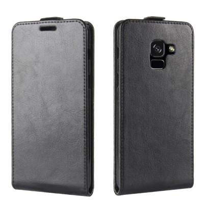 Samsung Galaxy A8 2018 (A530F) klasikinis vertikaliai atverčiamas juodas odinis dėklas / Priedai.lt