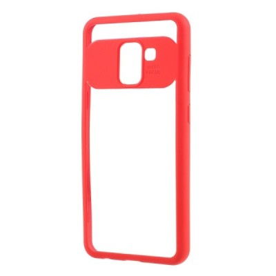 „FOCUS“ Samsung Galaxy A8 2018 (A530F) skaidrus raudonos spalvos apvadais kieto silikono (TPU) dėklas / Priedai.lt