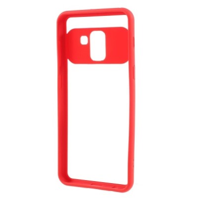 „FOCUS“ Samsung Galaxy A8 2018 (A530F) skaidrus raudonos spalvos apvadais kieto silikono (TPU) dėklas / Priedai.lt
