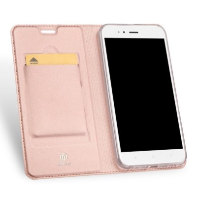 „Dux Ducis“ Skin serijos Xiaomi Mi A1 (Mi 5X) rožinis odinis atverčiamas dėklas / Priedai.lt