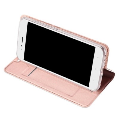 „Dux Ducis“ Skin serijos Xiaomi Mi A1 (Mi 5X) rožinis odinis atverčiamas dėklas / Priedai.lt