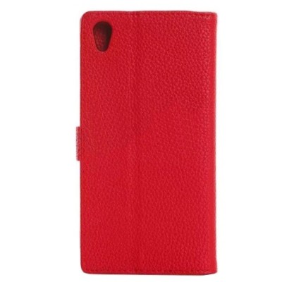 Sony Xperia Z3 atvēramais sarkans ādas Litchi futrālis - maciņš / Vacins.lv