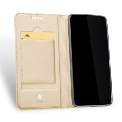 „Dux Ducis“ Skin serijos HTC U11 Plus auksinis odinis atverčiamas dėklas / Priedai.lt