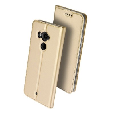 „Dux Ducis“ Skin serijos HTC U11 Plus auksinis odinis atverčiamas dėklas / Priedai.lt