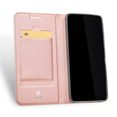 HTC U11 Plus „Dux Ducis“ Skin sērijas rozs ādas atvērams maciņš / Vacins.lv