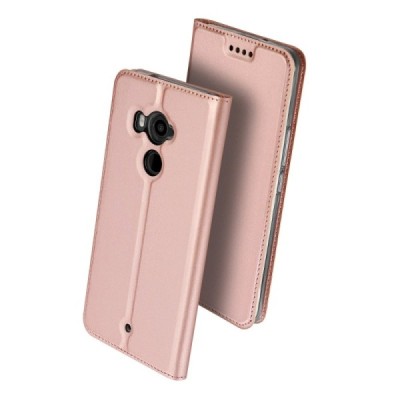 HTC U11 Plus „Dux Ducis“ Skin sērijas rozs ādas atvērams maciņš / Vacins.lv