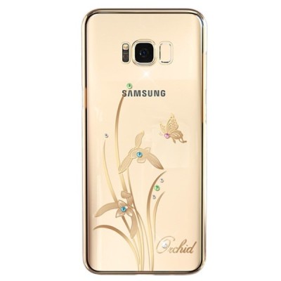 Samsung Galaxy S8+ (G955) Kingxbar Orchid Swarovski plastikinis skaidrus permatomas auksinis dėklas su kristalais / Priedai.lt