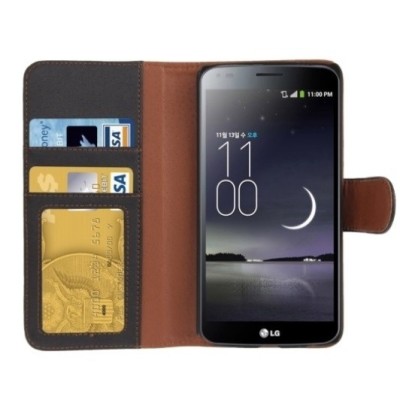 LG G Flex (D955) atvēramais melns ādas Litchi maciņš - maks / Vacins.lv
