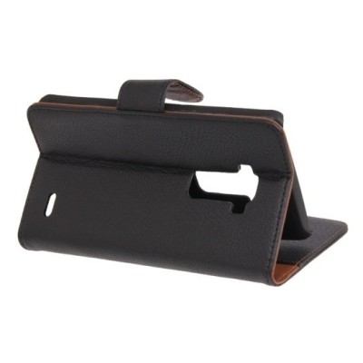 LG G Flex (D955) atvēramais melns ādas Litchi maciņš - maks / Vacins.lv