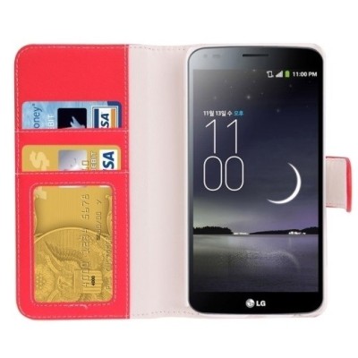 LG G Flex (D955) atvēramais sarkans ādas Litchi maciņš - maks / Vacins.lv
