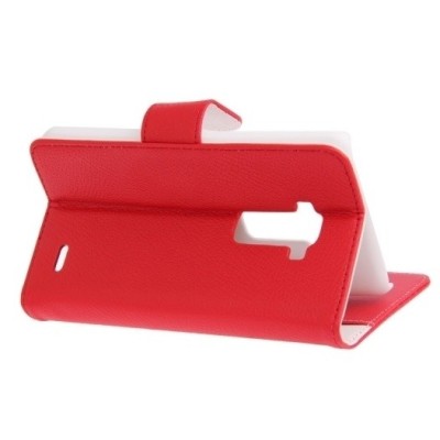 LG G Flex (D955) atvēramais sarkans ādas Litchi maciņš - maks / Vacins.lv