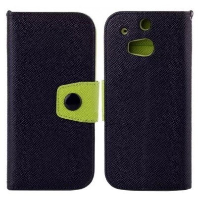 Color atverčiamas HTC One M8 juodas, žalias odinis dėklas - piniginė / Priedai.lt