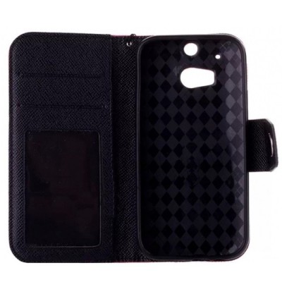 Color atverčiamas HTC One M8 raudonas, juodas odinis dėklas - piniginė / Priedai.lt