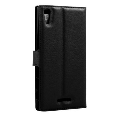 Sony Xperia T3 atvēramais ādas melns retro maciņš (maks) / Vacins.lv