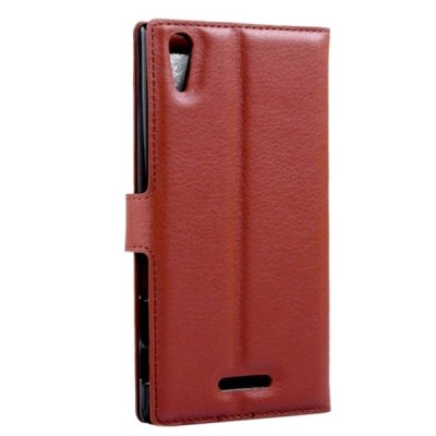 Sony Xperia T3 atverčiamas rudas odinis retro dėklas - piniginė / Priedai.lt