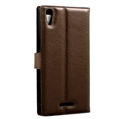 Sony Xperia T3 atvēramais ādas tumši brūns retro maciņš (maks) / Vacins.lv