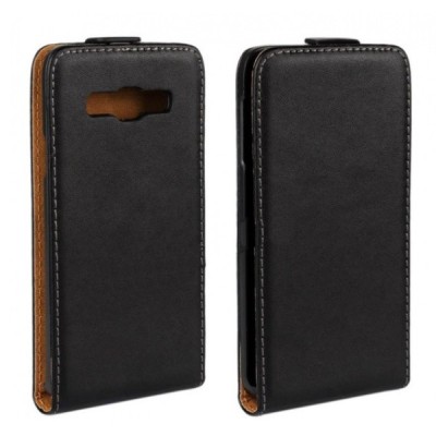 Samsung Galaxy A3 (A300) vertikaliai atverčiamas juodas odinis dėklas / Priedai.lt