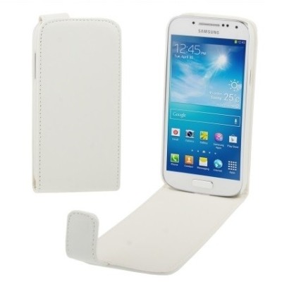 Samsung Galaxy S4 mini (i9190, i9192, i9195) vertikaliai atverčiamas baltas odinis dėklas / Priedai.lt