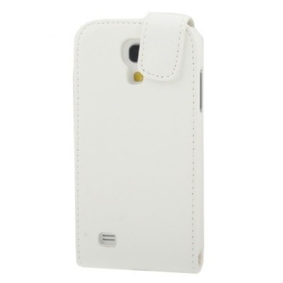 Samsung Galaxy S4 mini (i9190, i9192, i9195) vertikaliai atverčiamas baltas odinis dėklas / Priedai.lt