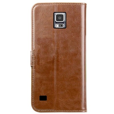 Samsung Galaxy S5 (S5 Neo) atvēramais ādas brūns maciņš, grāmata (maks) / Vacins.lv