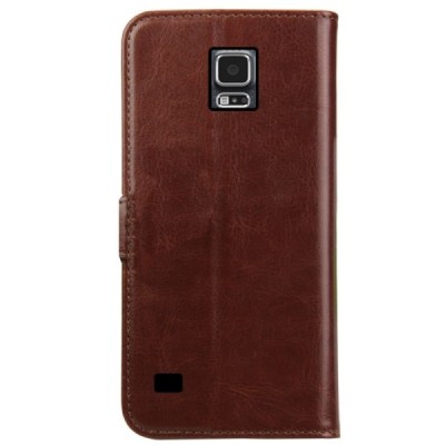 Samsung Galaxy S5 (S5 Neo) atvēramais ādas tumši brūns maciņš, grāmata (maks) / Vacins.lv