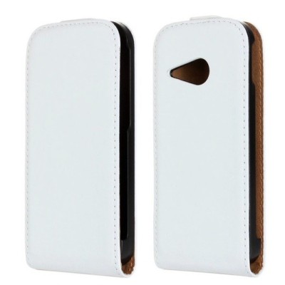 HTC One mini 2 (M8 mini) odinis vertikaliai (žemyn, į apačią) atverčiamas baltas dėklas / Priedai.lt