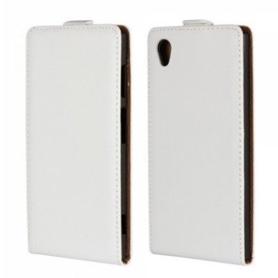 Sony Xperia Z2 (D6503, D6502, D6543) vertikāli atvērams ādas balts maciņš / Vacins.lv