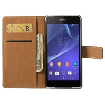 Sony Xperia Z2 atverčiamas juodas odinis dėklas, knygutė - piniginė / Priedai.lt