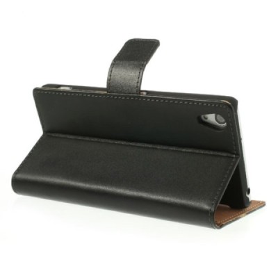 Sony Xperia Z2 atverčiamas juodas odinis dėklas, knygutė - piniginė / Priedai.lt