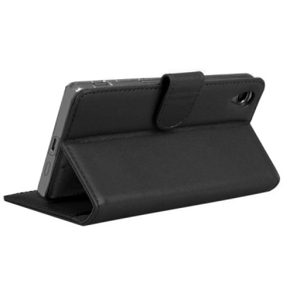 Sony Xperia Z3+ Plus atvēramais ādas melns maciņš, grāmata (maks) / Vacins.lv