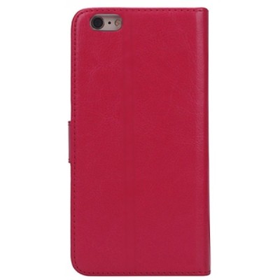 Apple iPhone 6s+ Plus atvēramais tumši rozs ādas Litchi maciņš - maks / Vacins.lv