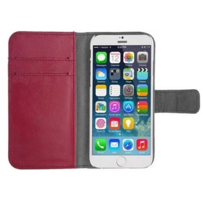 Apple iPhone 6s+ Plus atvēramais tumši rozs ādas Litchi maciņš - maks / Vacins.lv