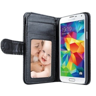 Odinis atverčiamas juodas Samsung Galaxy S5 (S5 Neo) dėklas (dėkliukas) - piniginė / Priedai.lt