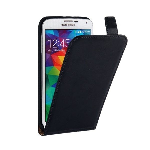Klasisks ādas vertikāli atvēramais maciņš - melns (Galaxy S5 / S5 Neo)