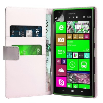 Nokia Lumia 1520 atvēramais ādas balts maciņš, grāmata (maks) / Vacins.lv