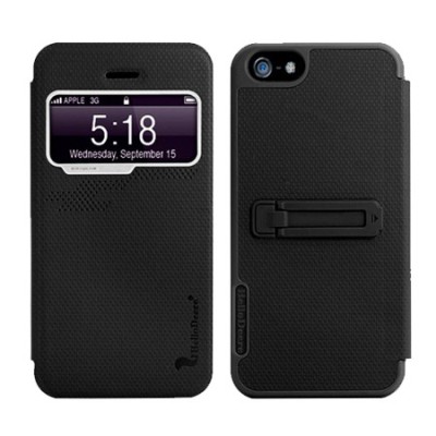 Juodas „HelloDeere“ Delight pastatomas, atverčiamas (knygutės tipo) Apple iPhone SE (5, 5s) dėklas (dėkliukas) / Priedai.lt