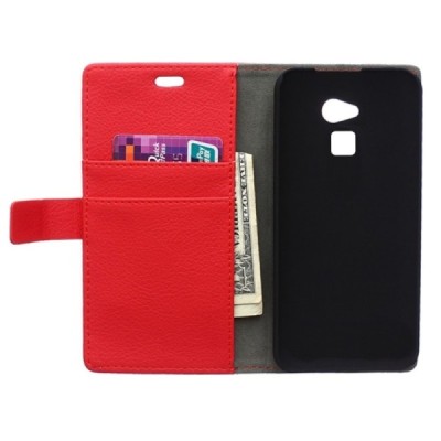 HTC One Max atvēramais sarkans ādas Litchi maciņš - maks / Vacins.lv