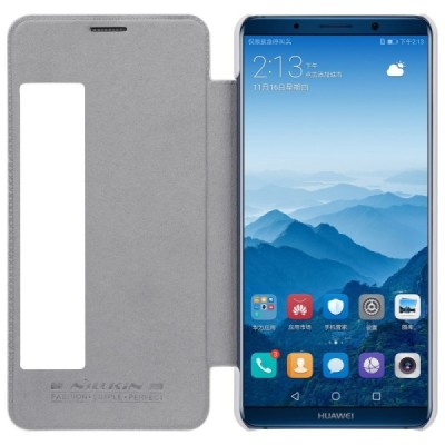 Prabangus „Nillkin“ Qin serijos baltas odinis atverčiamas Huawei Mate 10 Pro dėklas / Priedai.lt